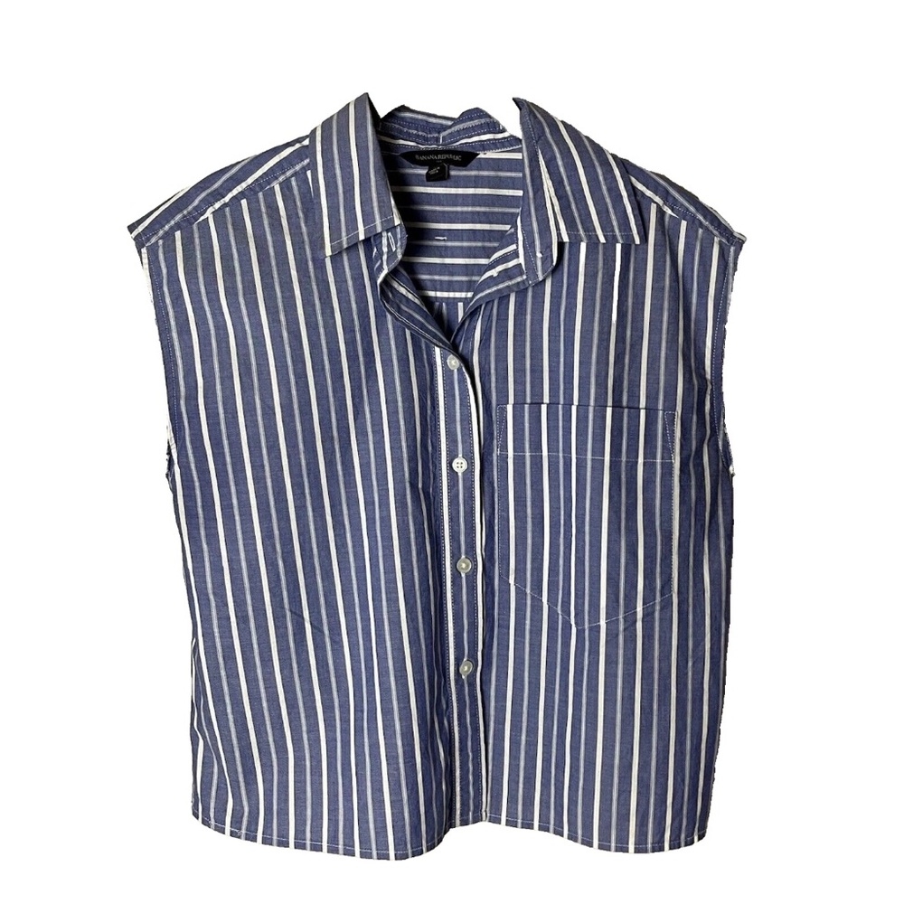 Banana Republic Sleeveless Shirt Size Small Top Button Up Blue White Stripes